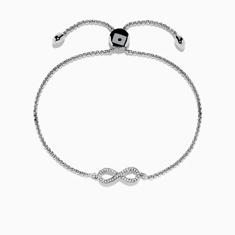 925 Sterling Silver Diamond Bolo Bracelet