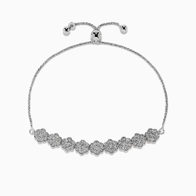 925 Sterling Silver Diamond Bolo Bracelet