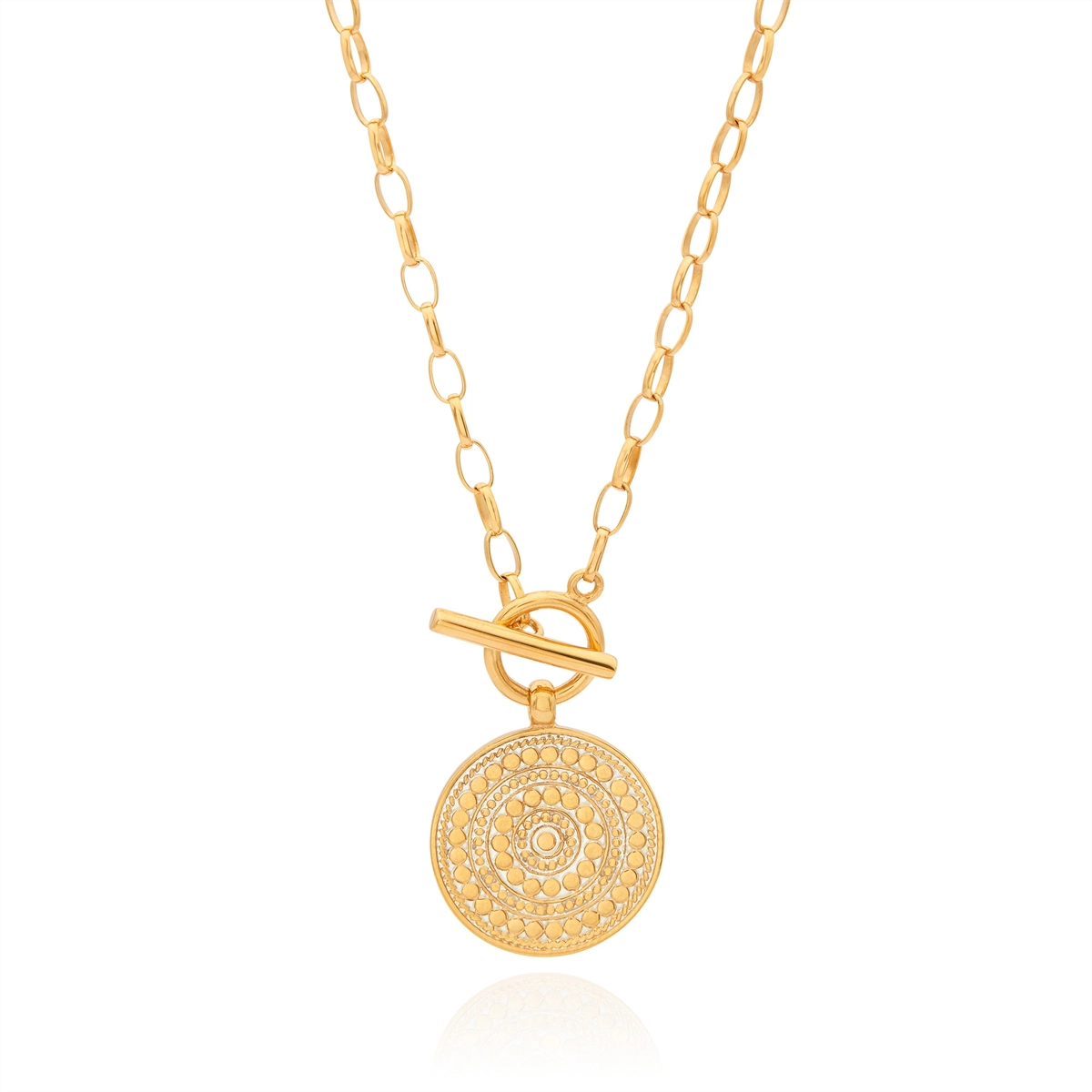 Anna Beck Classic Dotted Circle Toggle Necklace 18in - Gold Plated