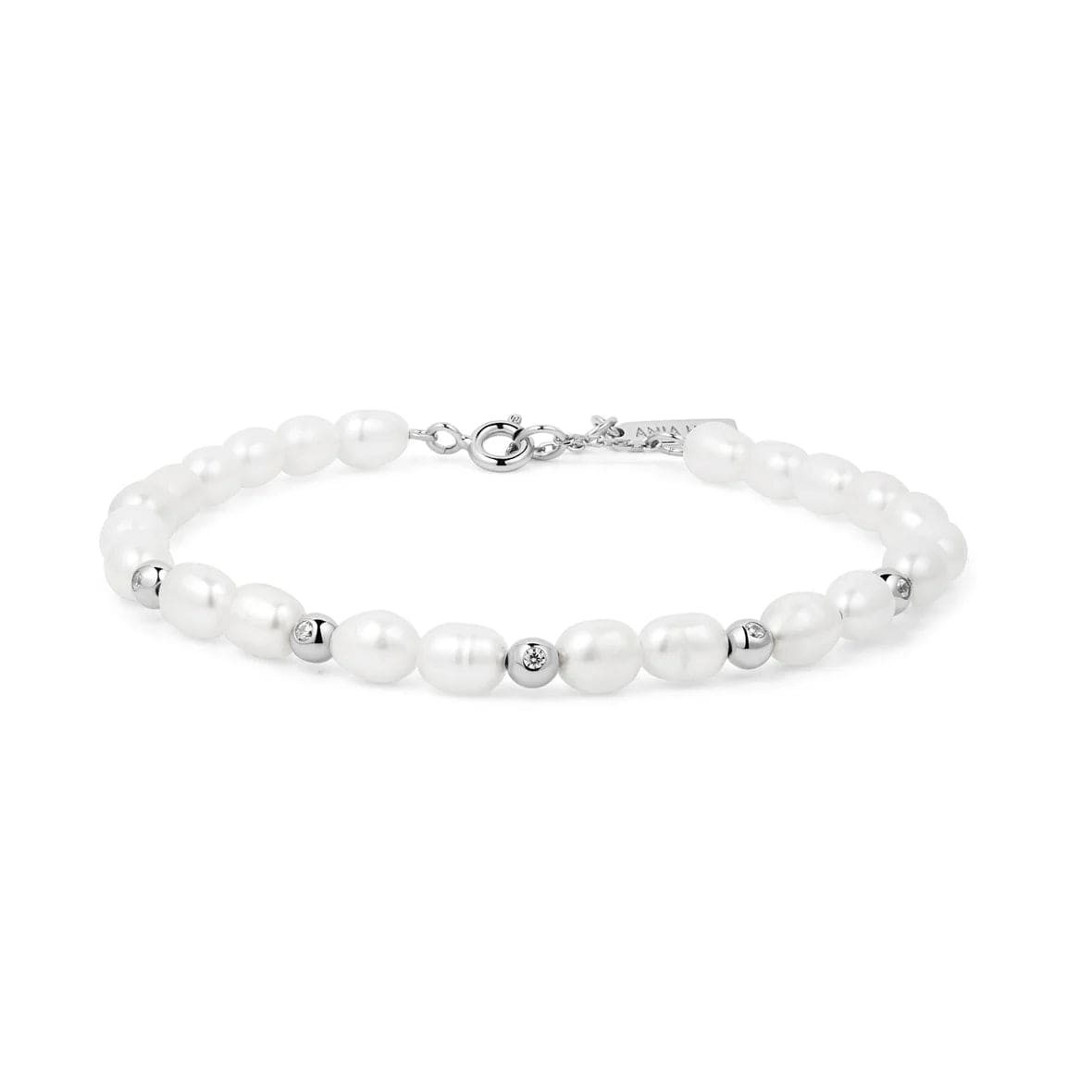 Silver Freshwater Pearl & White Cubic Zirconia Bez