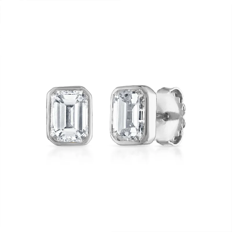 Bezel Set Emerald Cut Studs