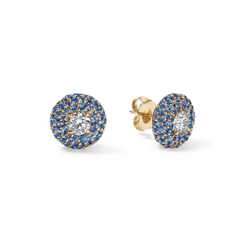 Blue Sapphire and Diamond Donut Studs