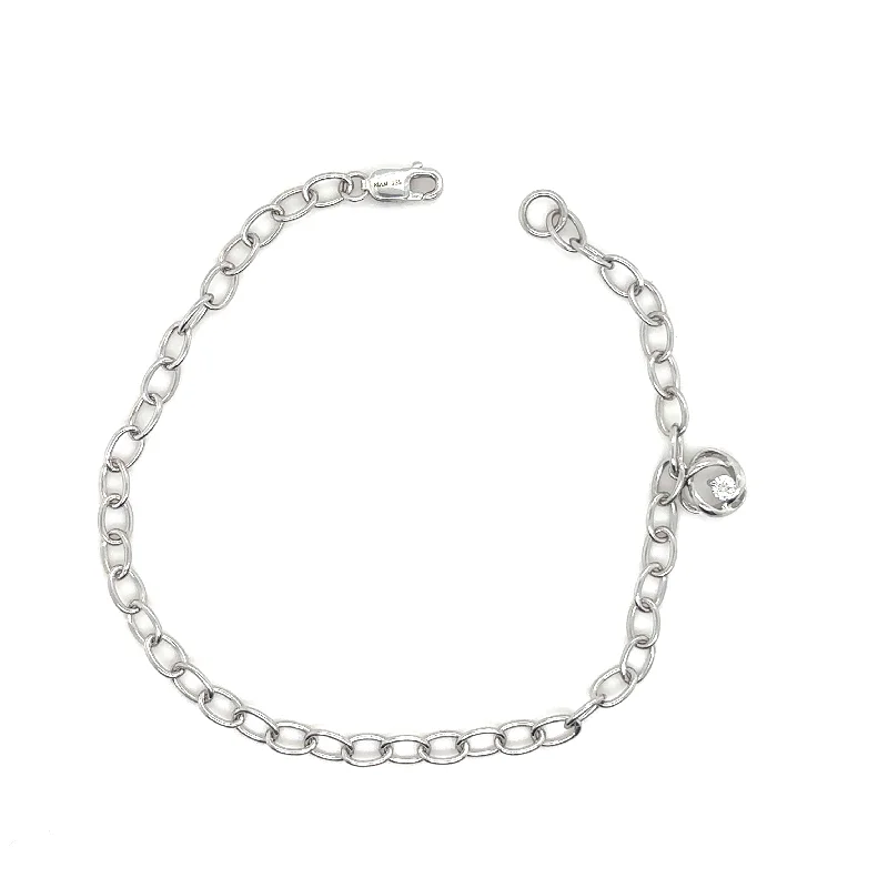 Bremer Jewelry Link Diamond Bracelet in 925 White Sterling Silver (.05ctw)