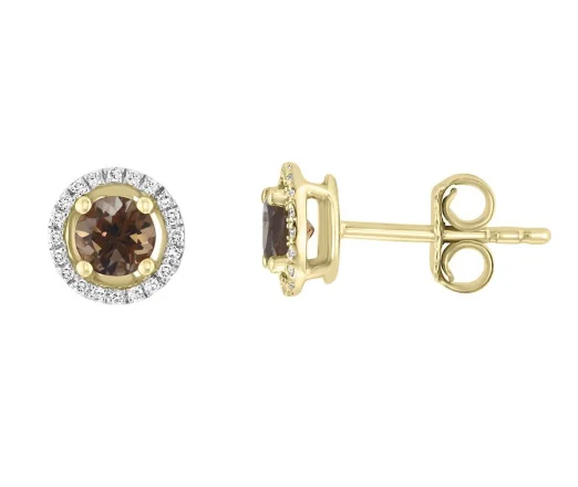 Bremer Jewelry Round Shape Quartzs and Diamonds Solitaire/Stud Earrings in 14K Yellow Gold (0.64ctw)