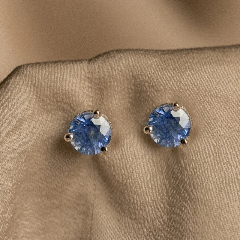 14K Gold 1 Carat Round Natural Sapphire Martini Stud Earrings