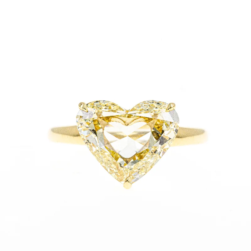 3.51 Carat Natural Fancy Light Yellow Heart Rose Cut Diamond Ring in 18K Yellow Gold GIA Certified