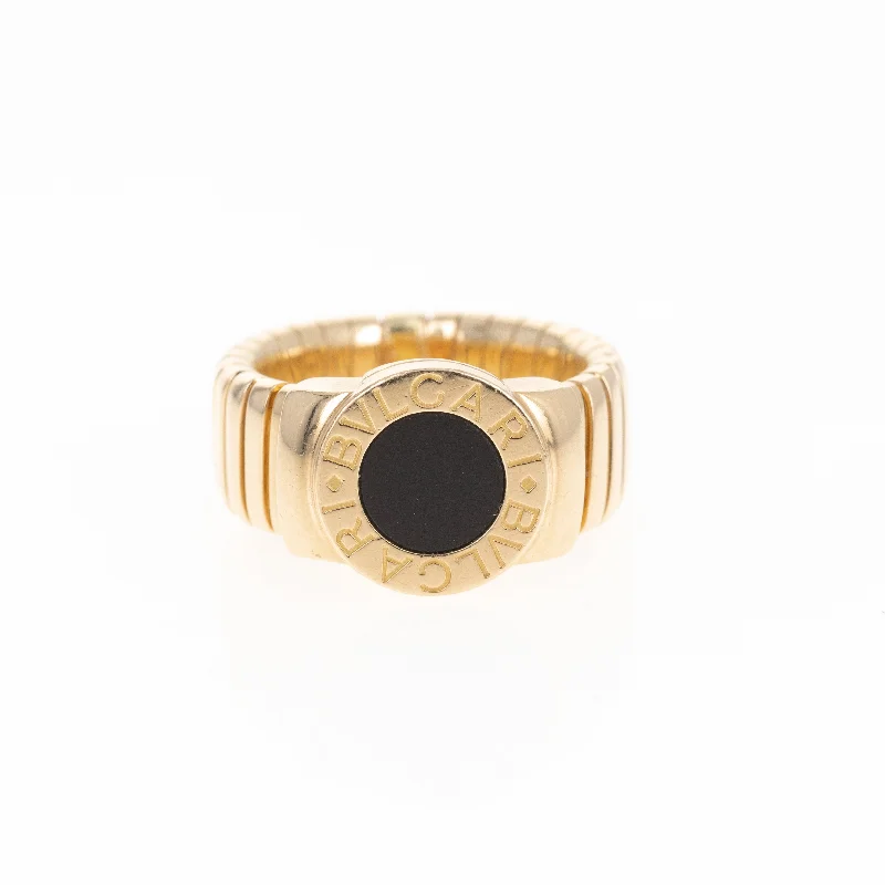 Bvlgari 18K Yellow Gold Tubogas Onyx Ring