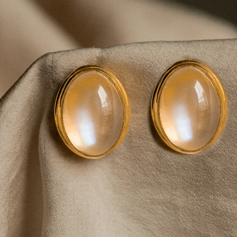 Caleb Meyer 18K Gold Moonstone Bezel Stud Earrings