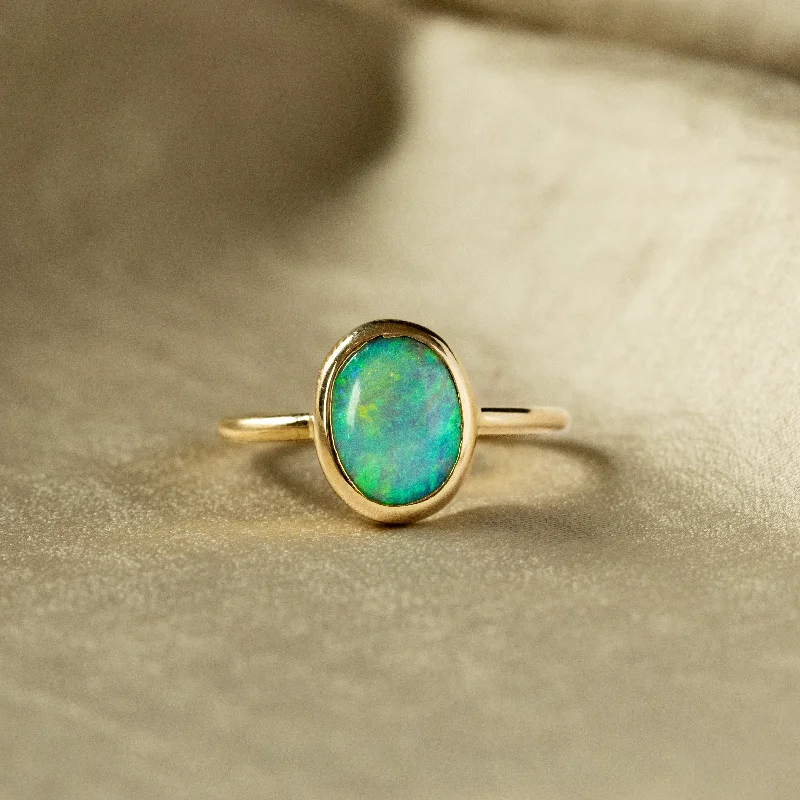 Handmade 18K Gold 1.27 Carat Opal Bezel Ring