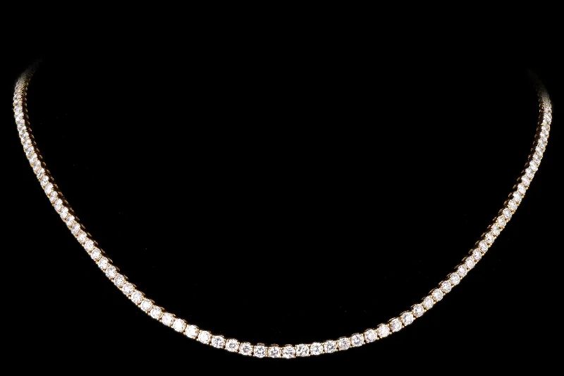 New 14K Yellow Gold 6.67 Carat Round Brilliant Diamond Tennis Choker Necklace