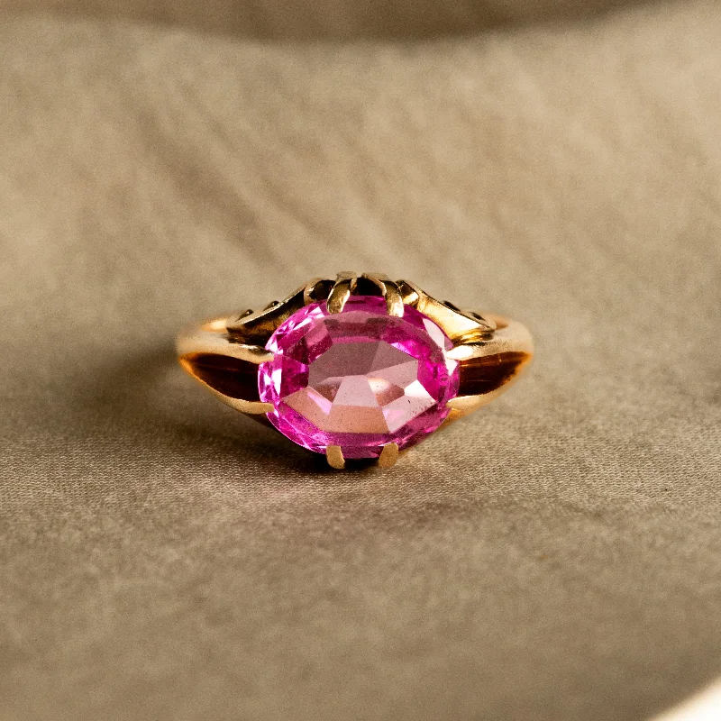 Victorian 10K Gold Synthetic Pink Sapphire Ring