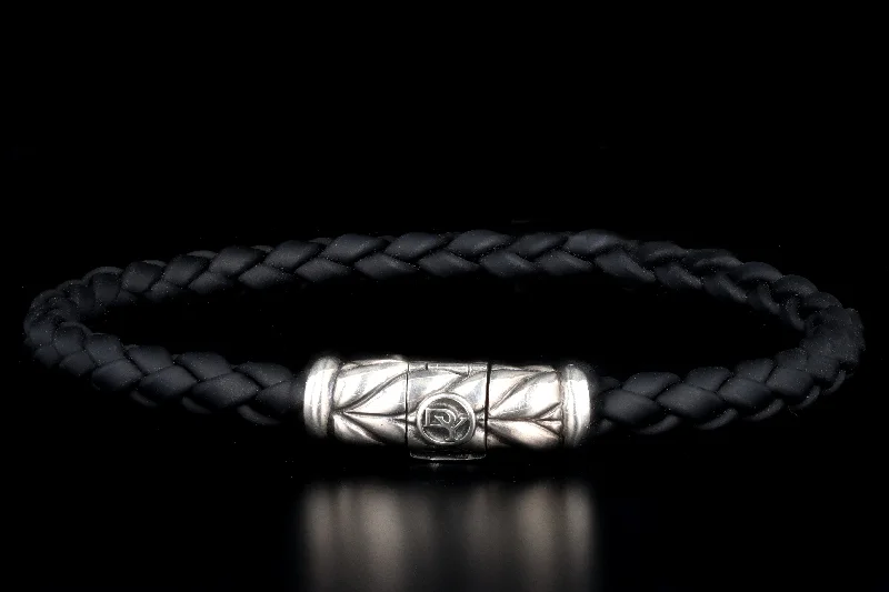 David Yurman Sterling Silver And Black Rubber Men’s 5.5MM Bracelet