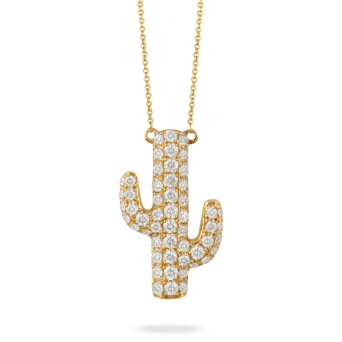 Doves 18K Yellow Gold Diamond Cactus Pendant Necklace