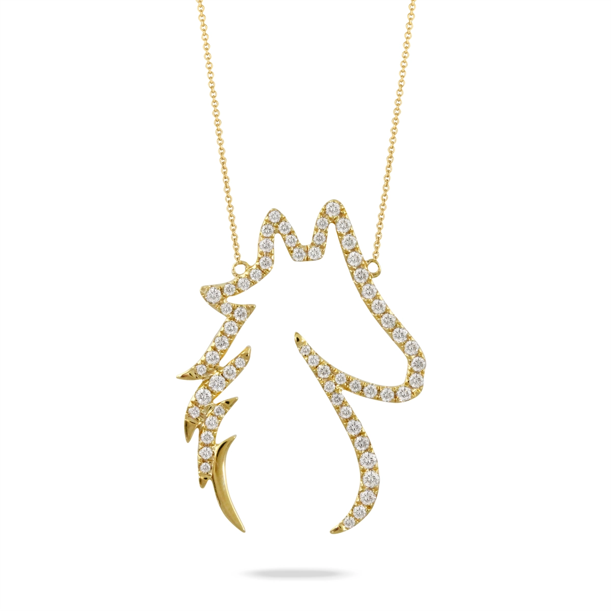 Doves 18K Yellow Gold Diamond Horse Silhouette Pendant Necklace