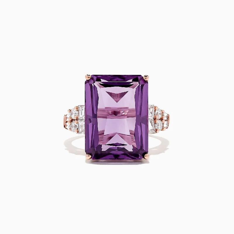 14K Rose Gold Amethyst and Diamond Cocktail Ring, 11.94 TCW