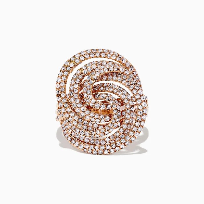 14K Rose Gold Diamond Swirl Ring, 1.25 TCW