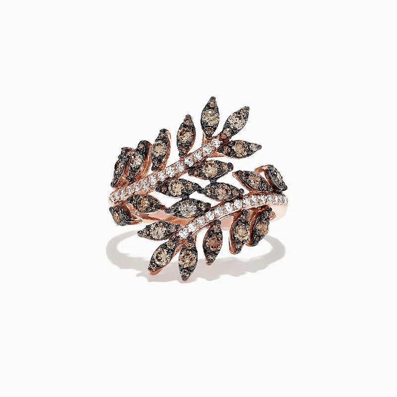 14K Rose Gold Espresso and White Diamond Wrapped Leaf Ring, 0.92 TCW