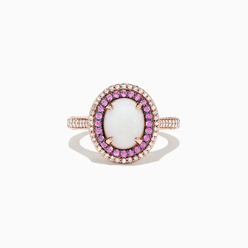 14K Rose Gold Opal, Pink Sapphire and Diamond Ring, 2.20 TCW