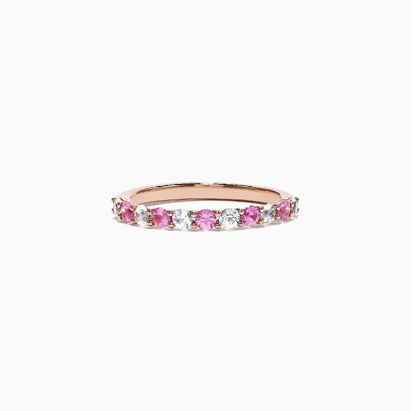 14K Rose Gold Pink and White Sapphire Band Ring, 0.94 TCW