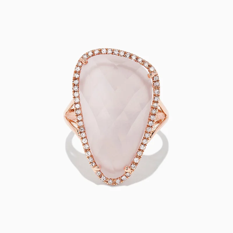 14K Rose Gold Rose Quartz and Diamond Cocktail Ring, 10.56 TCW