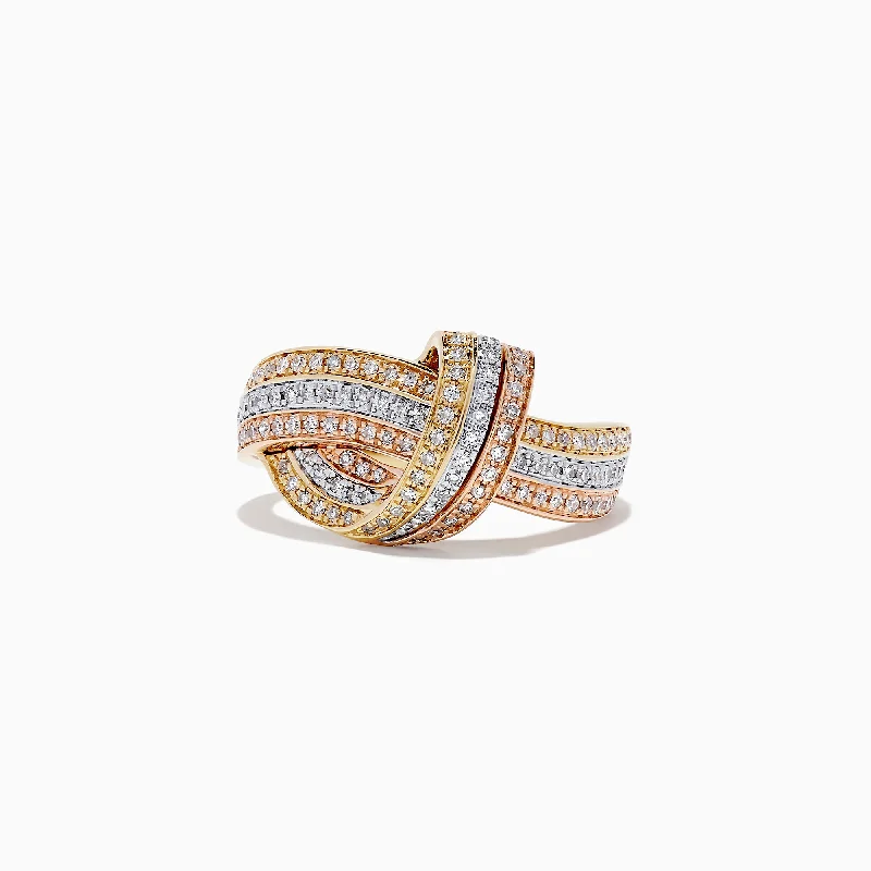 14K Tri Tone Gold Diamond Knot Ring, 0.52 TCW