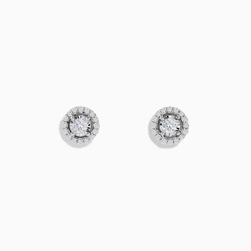 Pave Classica 14K White Gold Diamond Halo Stud Earrings 0.48 TCW