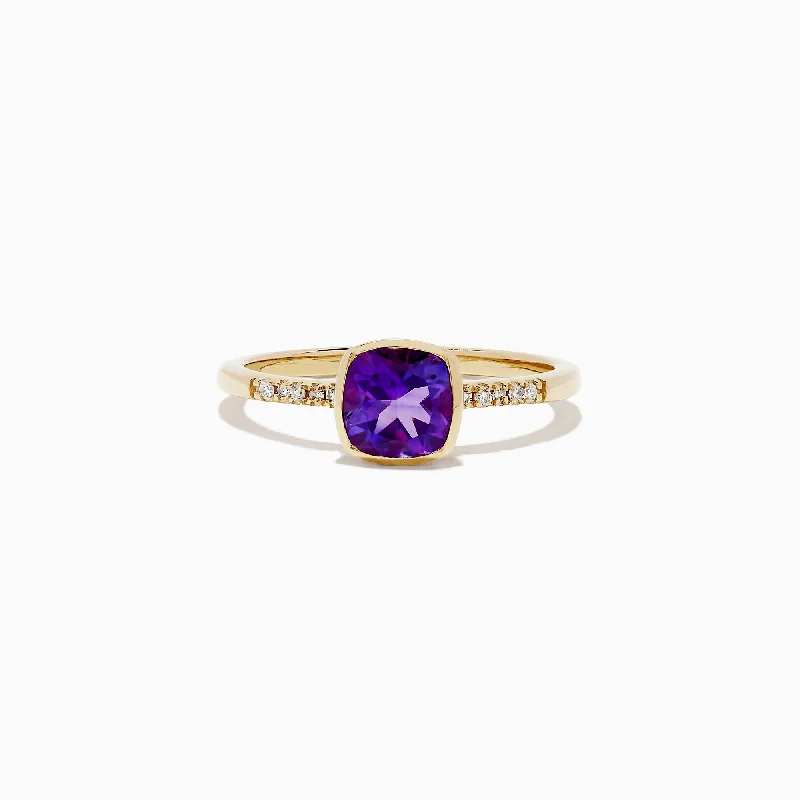 14K Yellow Gold Amethyst and Diamond Ring, 0.75 TCW