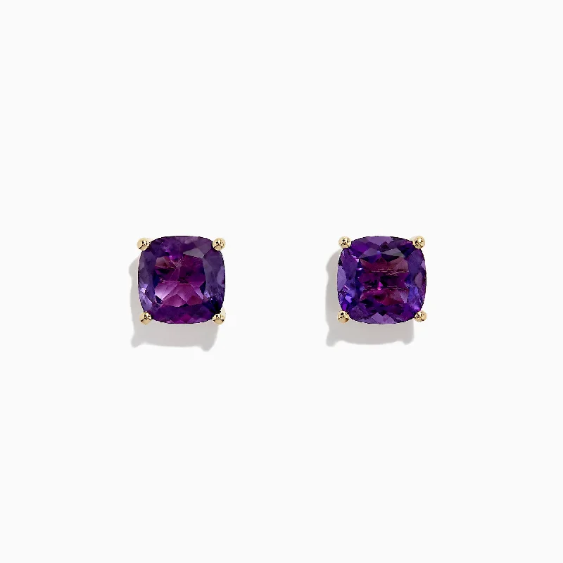 14K Yellow Gold Amethyst Stud Earrings, 4.25 TCW