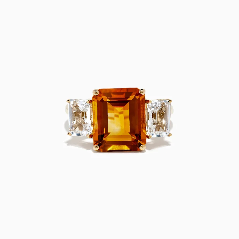 14K Yellow Gold Citrine and White Topaz Ring