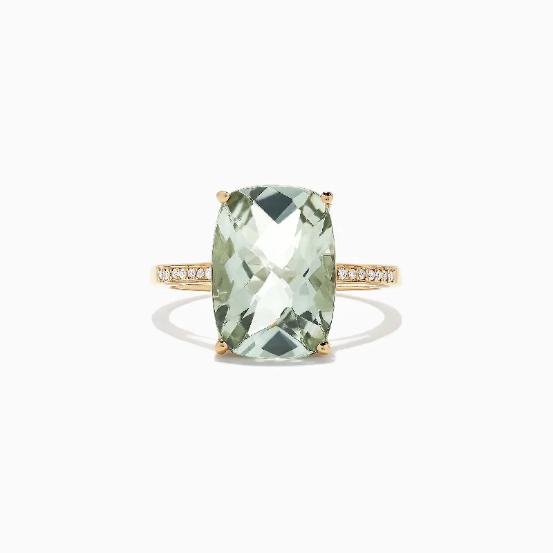 14K Yellow Gold Green Amethyst and Diamond Cocktail Ring