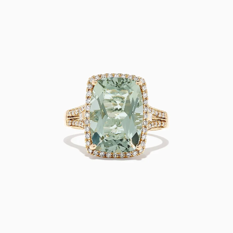 14K Yellow Gold Green Amethyst and Diamond Cocktail Ring, 7.34 TCW