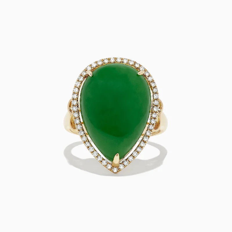 14K Yellow Gold Jade and Diamond Cocktail Ring, 14.08 TCW