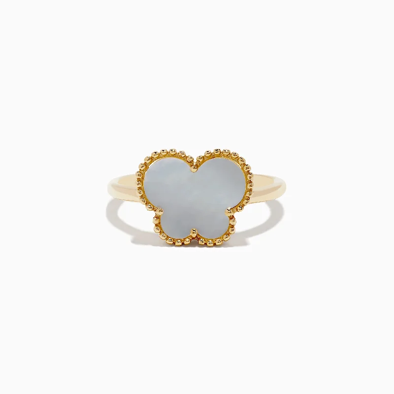 14K Yellow Gold Mother of Pearl Butterfly Ring