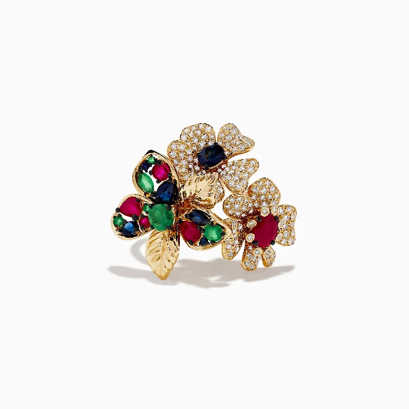 14K Yellow Gold Multi Stone Flower Ring