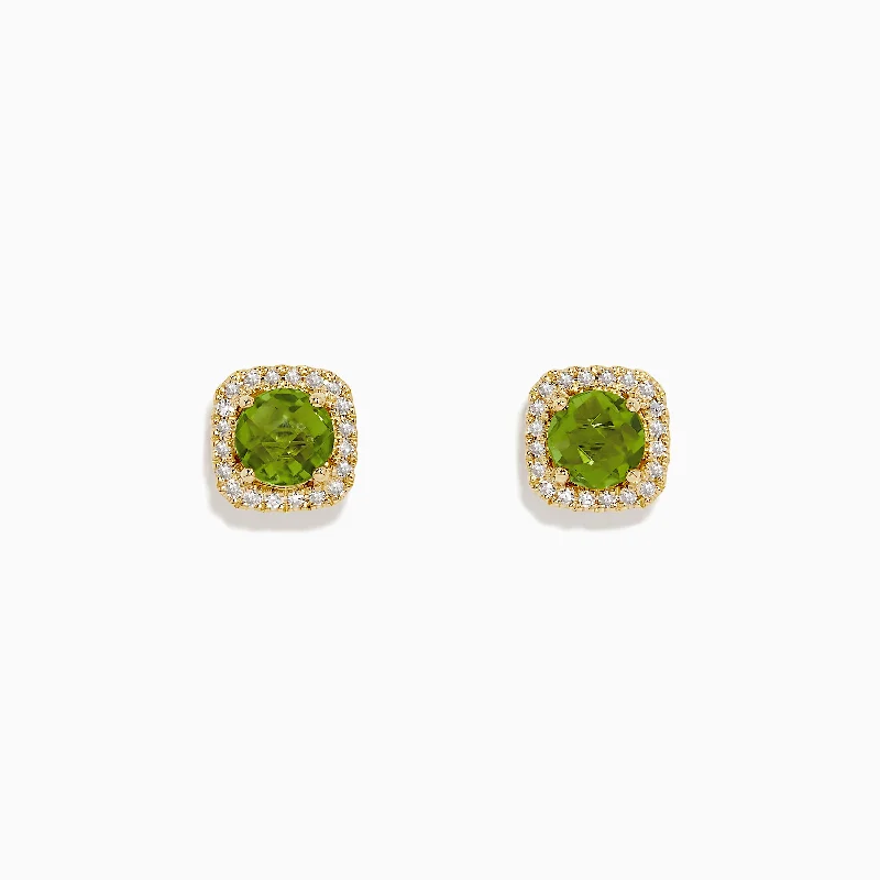 14K Yellow Gold Peridot and Diamond Stud Earrings, 1.99 TCW