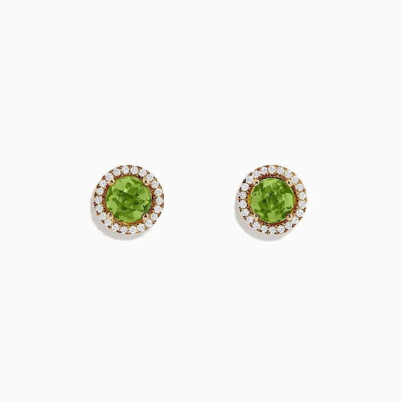 14k Yellow Gold Peridot and Diamond Stud Earrings, 2.21 TCW