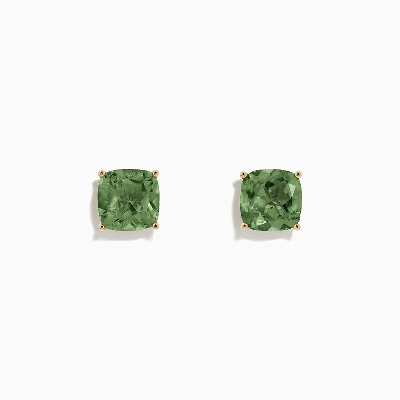 14K Yellow Gold Peridot Stud Earrings, 4.50 TCW