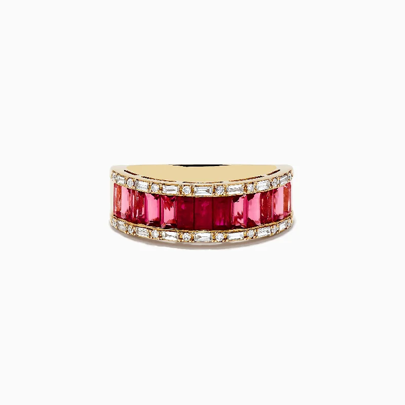 14k Yellow Gold Baguette Cut Ruby and Pink Tourmaline Band