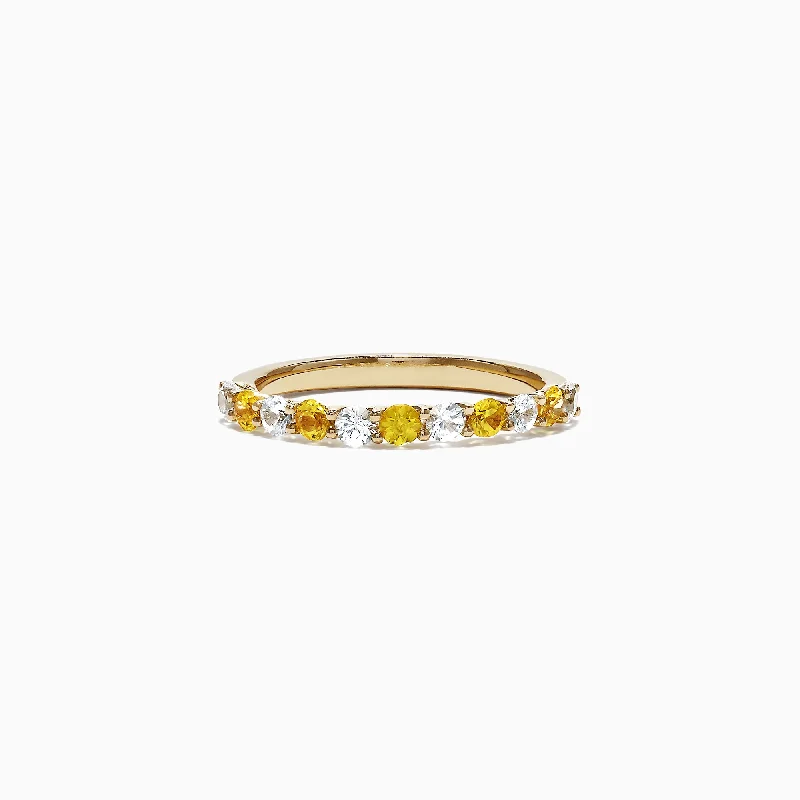 14K Yellow Gold Yellow and White Sapphire Band Ring, 0.94 TCW