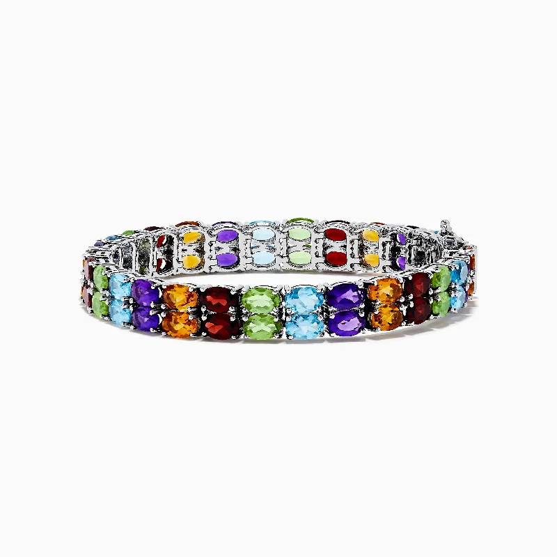 925 Mosaic Sterling Silver Multi Gemstone Bracelet