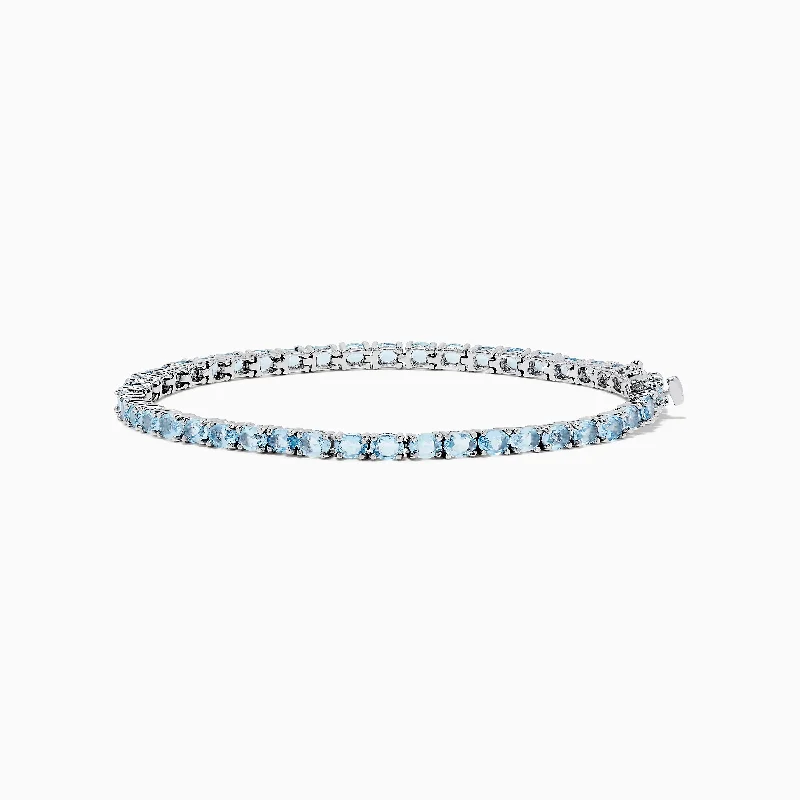 925 Sterling Silver Aquamarine Tennis Bracelet