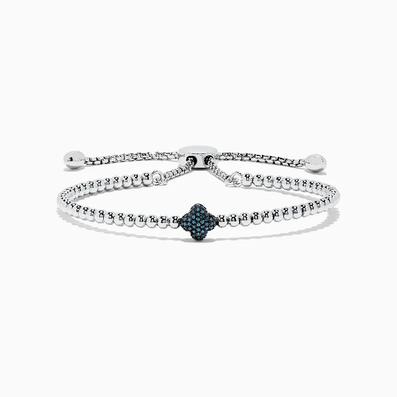 925 Sterling Silver Blue Diamond Bracelet, 0.21 TCW