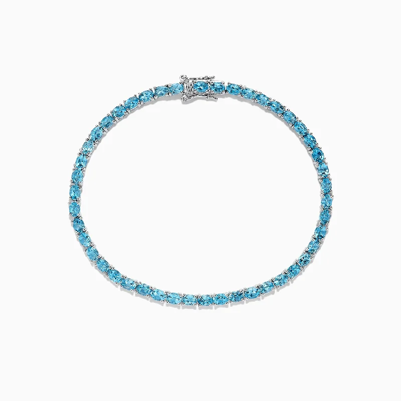 925 Sterling Silver Blue Topaz Tennis Bracelet, 9.55 TCW