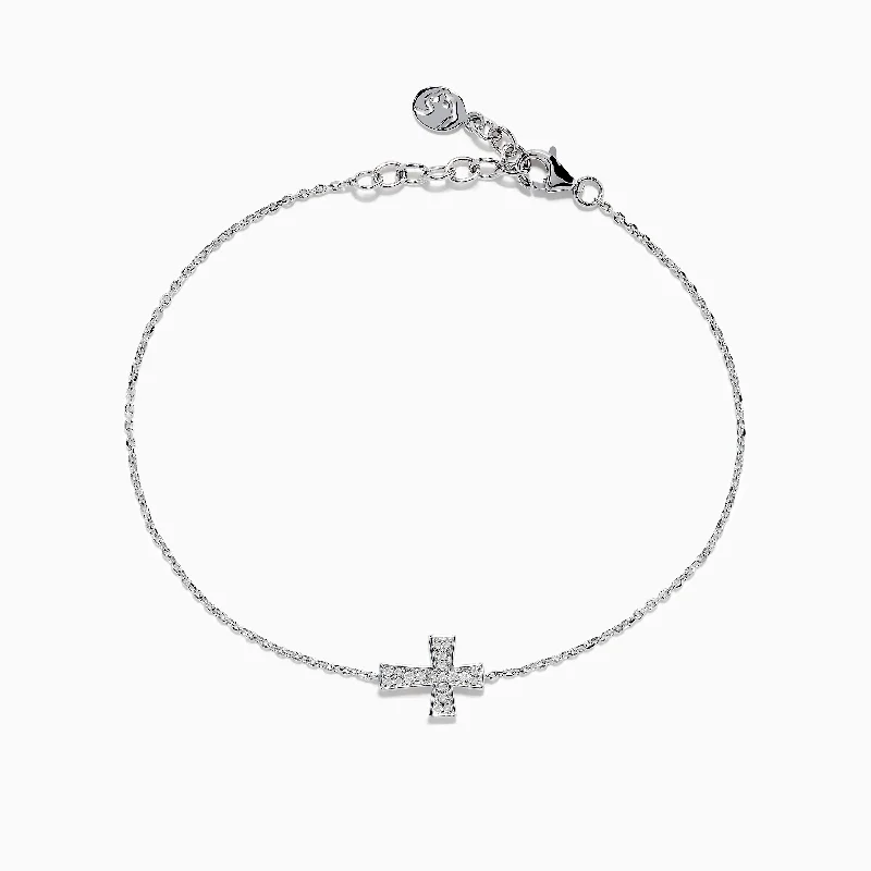 925 Sterling Silver Diamond Cross Bracelet