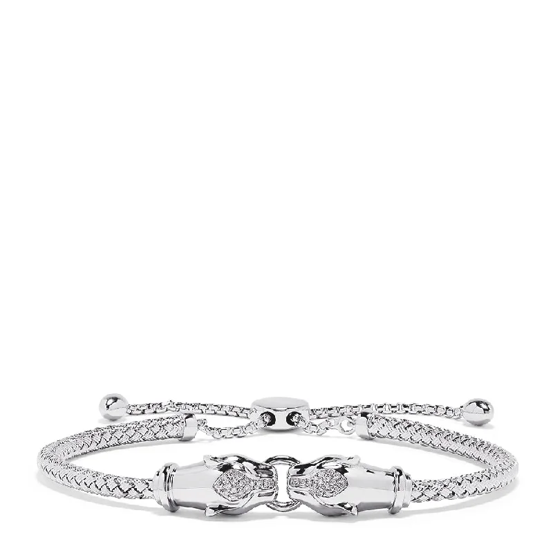 925 Sterling Silver Diamond Duo Panther Bracelet, 0.10 TCW