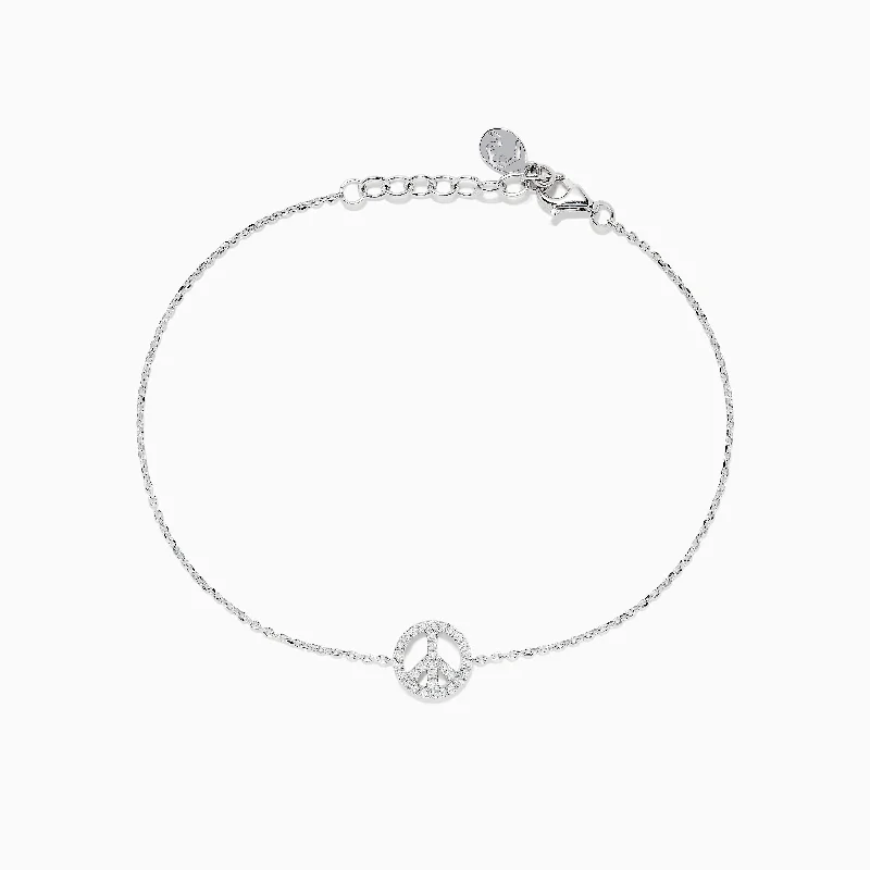 925 Sterling Silver Diamond Peace Sign Bracelet