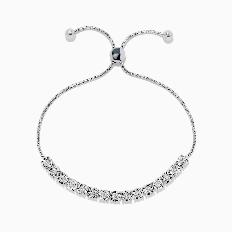 925 Sterling Silver Diamond Bolo Bracelet