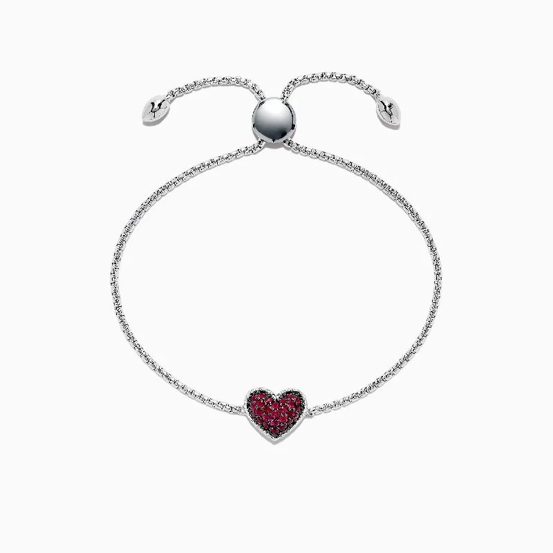 925 Sterling Silver Ruby Heart Bracelet, 0.62 TCW