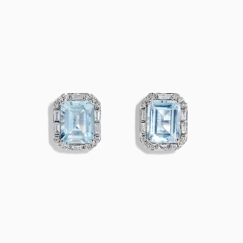 Aquarius 14K White Gold Diamond and Aquamarine Stud Earrings