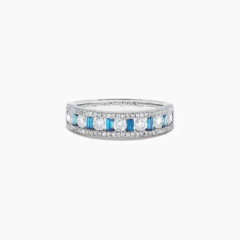 Bella Bleu 14K White Gold Blue and White Diamond Ring, 0.97 TCW